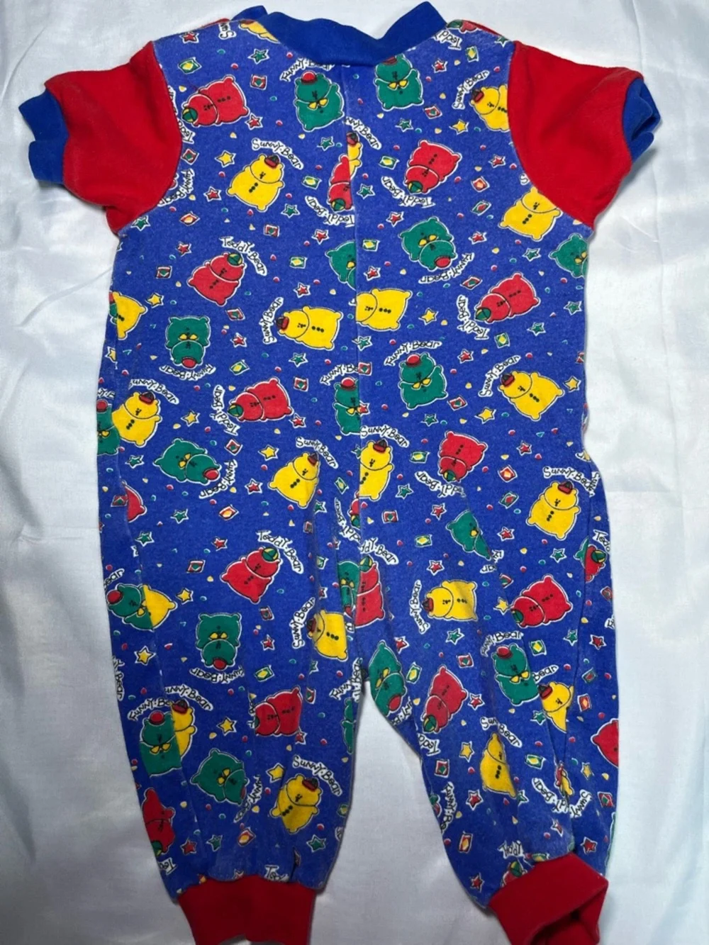 Vintage 90s‎ OshKosh Teddy Bear Romper 6-9M Colorblock One Piece Snap USA Rare
